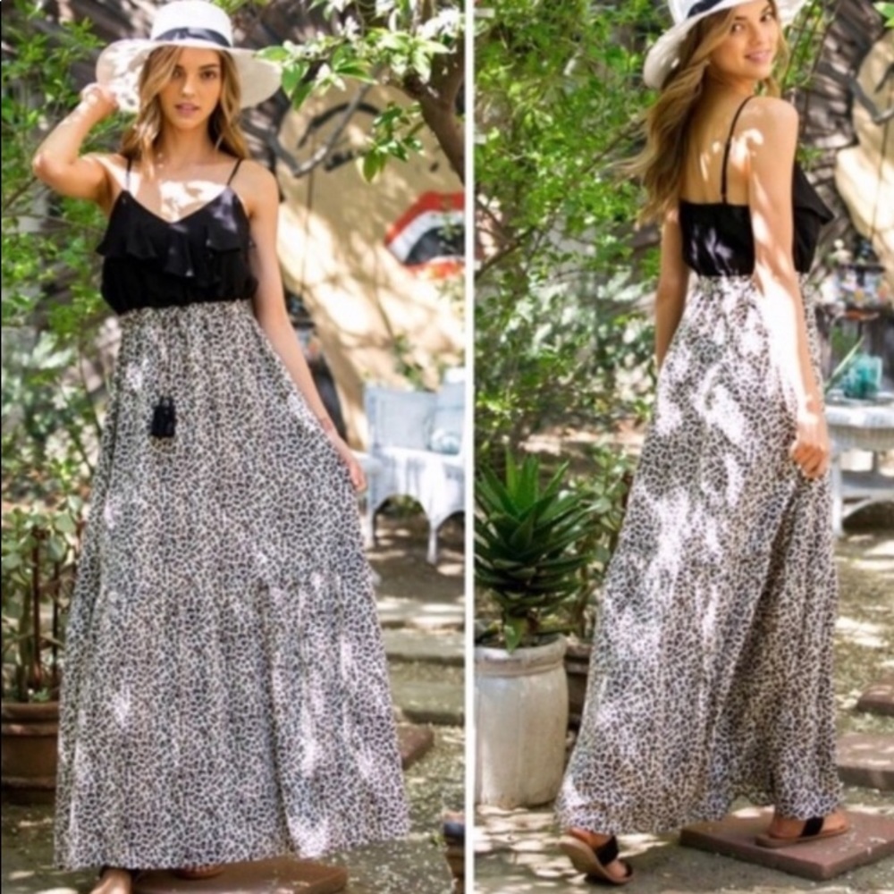 ADJUSTABLE STRAPS LEOPARD PRINT MAXIDRESS